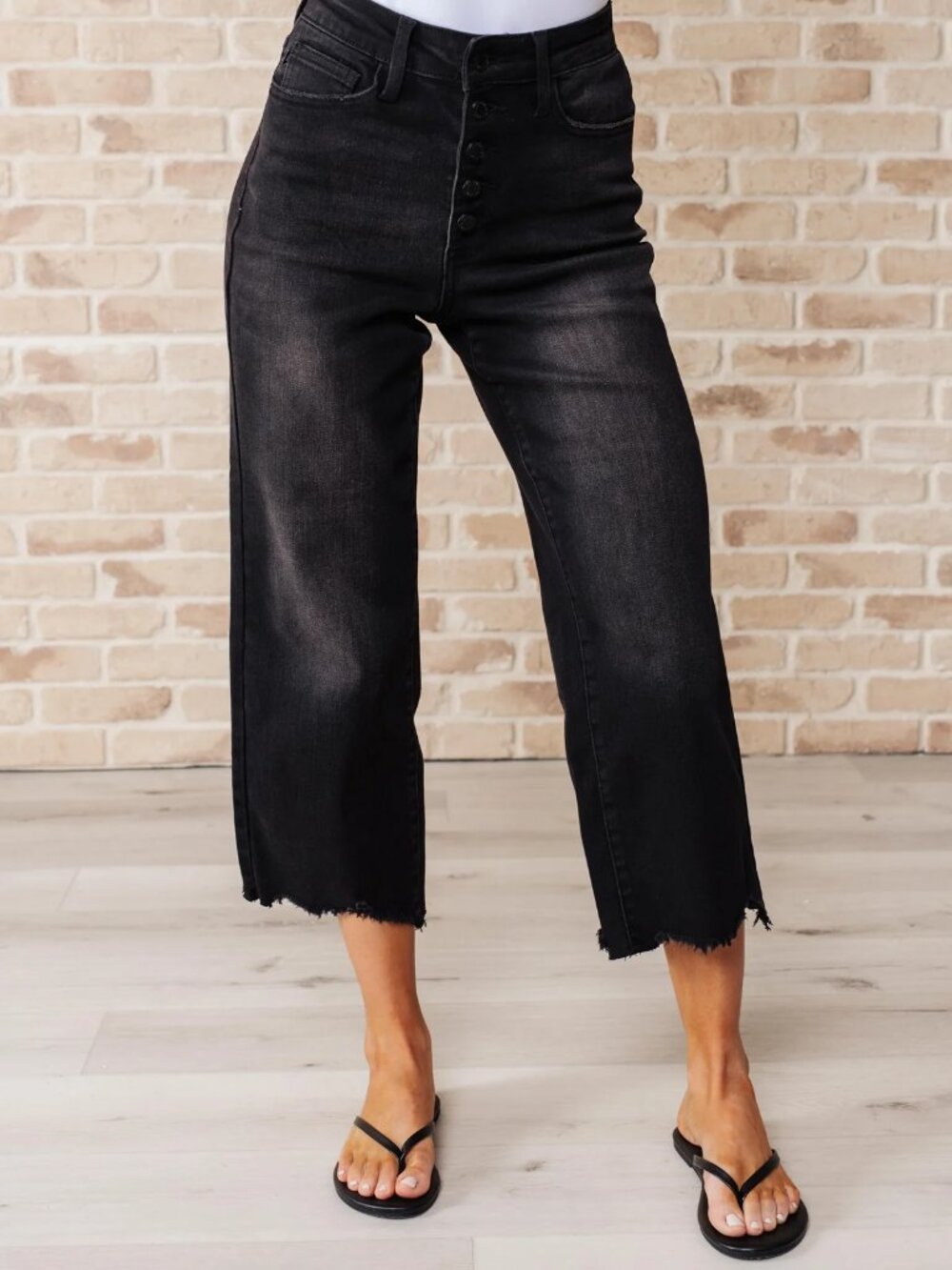Ryan High Rise Button Fly Wide Leg Crop Jeans - Picture 6 of 9